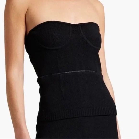NWT Helmut Lang Logo Jacquard Trimmed Wool Bustier Strapless Top Size MSRP $315 - Picture 2 of 8